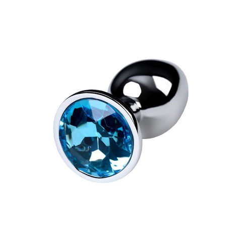 ToyFa Metal Silver Anal Butt Plug With Blue Crystal Gem Small 7cm - Butt Plugs