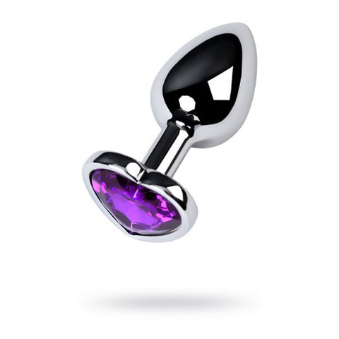 ToyFa Metal Silver Butt Plug With Black Tourmaline Heart Gem Small Size - Butt Plugs