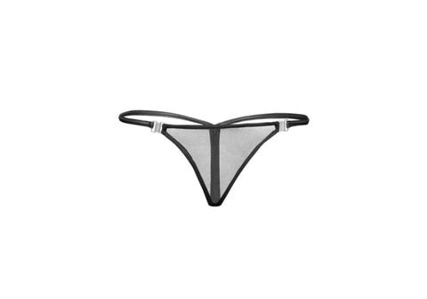 Noir Handmade Inviting Soft Tulle Mesh G String Panty with Clasp Openings - Her Fetish