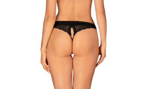Obsessive Chemeris Crotchless Womens Panties Black with Silver Pendant - G-Strings, Panties and Shorts