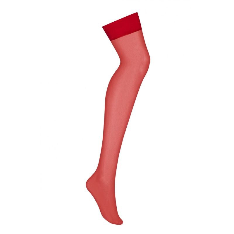 Obsessive S800 Sheer Delicate Leg Stockings Red with Elastic Band - - Hosiery