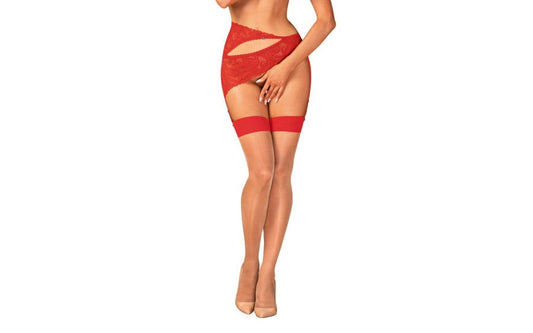 Obsessive S814 Beautiful and Sexy Leg Stockings Red with Dual Tone Design - - Hosiery