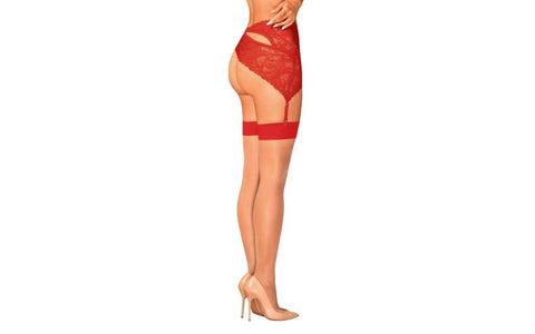 Obsessive S814 Beautiful and Sexy Leg Stockings Red with Dual Tone Design - Hosiery