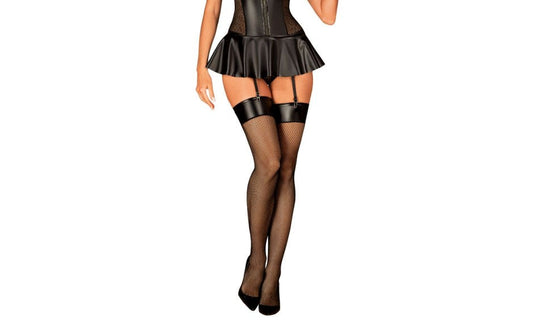 Obsessive Sexy Darkessia Leg Stockings Black Fishnet with Leather Band - - Hosiery