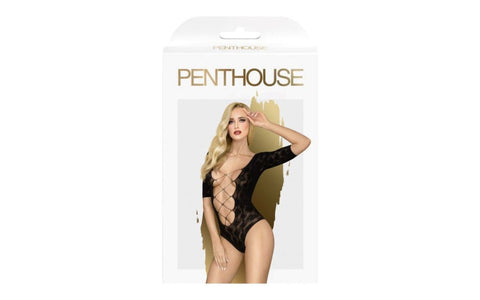 Penthouse Lingerie Salute Me Tight Fitting Womens Teddy Black with Geometric Pattern - Teddies and Bodysuits
