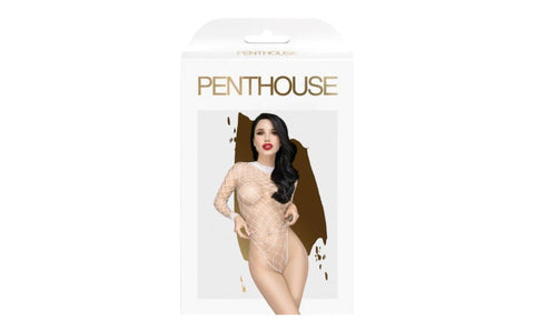 Penthouse Lingerie Scandalous Womens Teddy White Coarse Mesh High Neck - Teddies and Bodysuits
