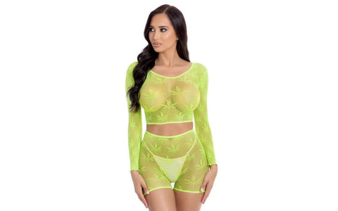 Pink Lipstick Leaf It To Me Seductive Womens Short Set One Size Sheer Net - G-Strings, Panties and Shorts