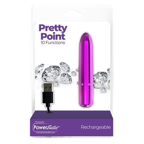 BMS Factory PowerBullet Pretty Point 10 Functions Bullet Vibrator USB Rechargeable - Bullet Vibrators