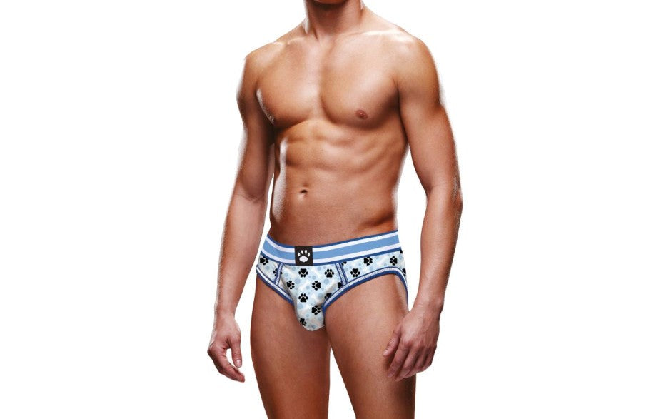 Prowler Blue Paw Open Back Mens Brief with Playful Paw Print Pattern - Mens Briefs And Boxers