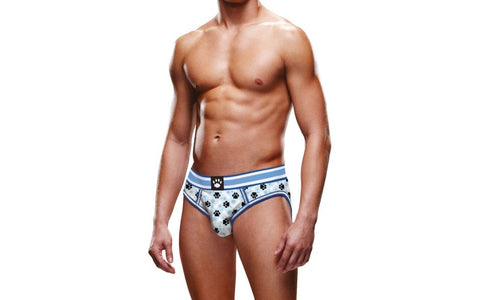 Prowler Blue Paw Open Back Mens Brief with Playful Paw Print Pattern - Mens Briefs And Boxers