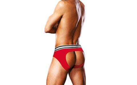 Prowler Open Back Sexy Mens Brief Red/White with Dual Tone Waistband - Mens Briefs And Boxers