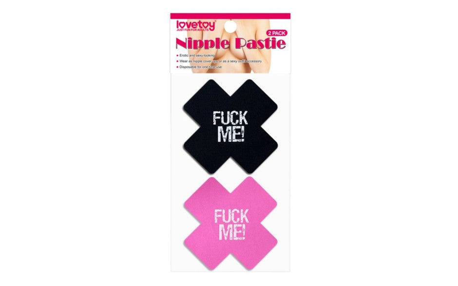 Lovetoy FUCK ME Cross Pattern Nipple Pasties Twin Pack Bold Statement Wear - Breast and Nipple Toys