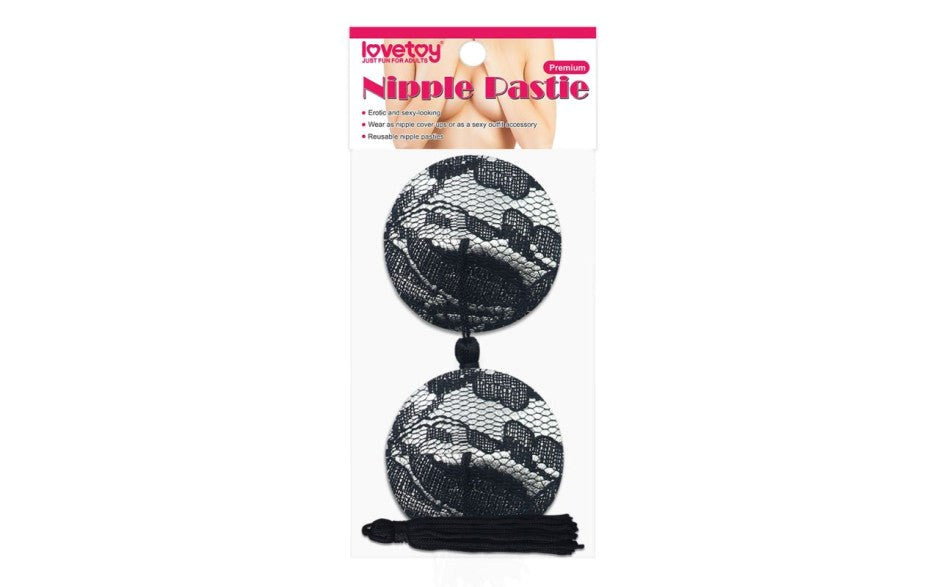 Lovetoy Reusable Black Lace Round Tassel Nipple Pasties with Premium Lace - Breast and Nipple Toys