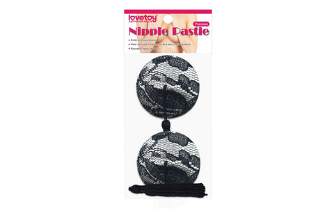 Lovetoy Reusable Black Lace Round Tassel Nipple Pasties with Premium Lace - Breast and Nipple Toys