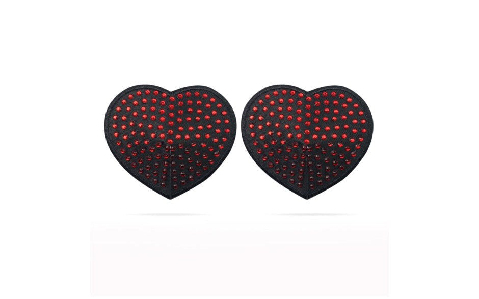 Lovetoy Reusable Red Diamond Heart Nipple Pasties with Satin and Diamonds - Breast and Nipple Toys