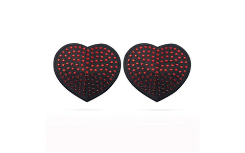 Lovetoy Reusable Red Diamond Heart Nipple Pasties with Satin and Diamonds - Breast and Nipple Toys