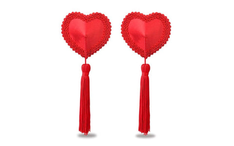 Lovetoy Reusable Red Heart Tassels Womens Nipple Pasties with Lace - Breast and Nipple Toys