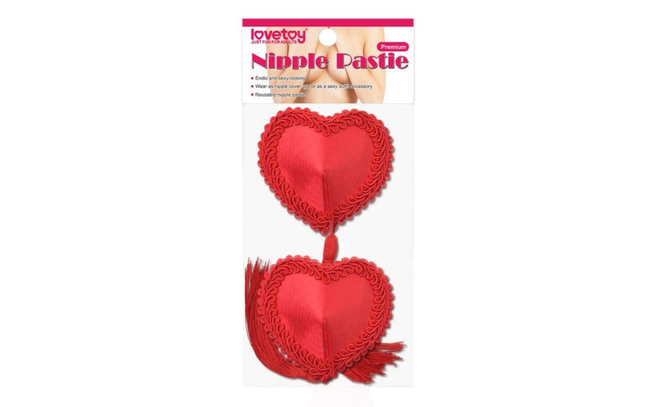 Lovetoy Reusable Red Heart Tassels Womens Nipple Pasties with Lace - Breast and Nipple Toys