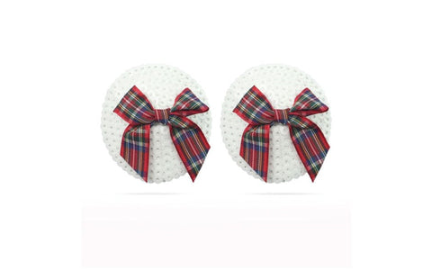 Lovetoy Reusable Sequin Round Womens Nipple Pasties with Tartan Bow Design - Breast and Nipple Toys