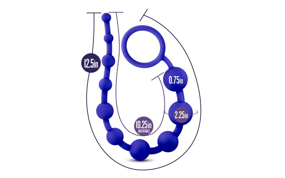 California Exotics Luxe Silicone 10 Anal Pleasure Beads Indigo Graduated - - Anal Beads and Balls