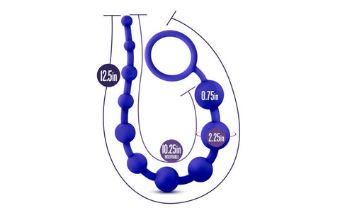 California Exotics Luxe Silicone 10 Anal Pleasure Beads Indigo Graduated - Anal Beads and Balls