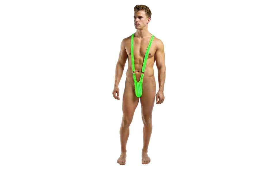 Male Power Breathable Sleek Sling Front Rings Green L/XL Suspender Style - Jocks and G-Strings
