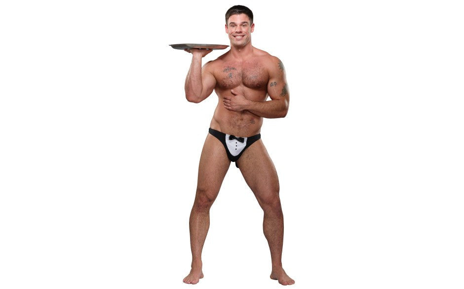 Male Power MaitreD Thong Novelty Underwear With Tuxedo Pouch Black Roleplay - Party Gifts and Novelties