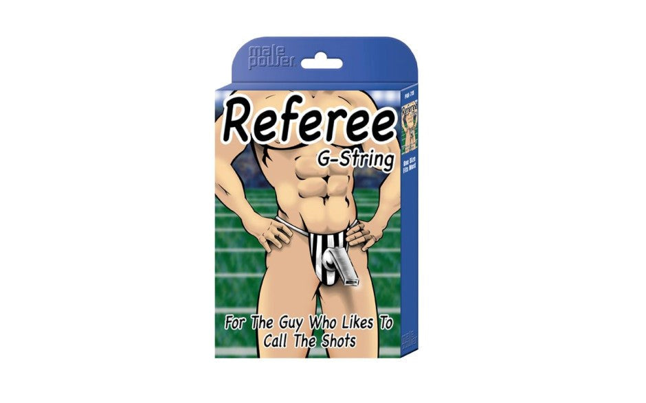 Male Power Referee Novelty G String Mens Underwear Black with Functional Whistle - Jocks and G-Strings
