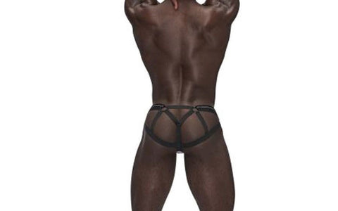 Male Power Sexagon Strappy Ring Male Jock Grey L/XL with Strappy Design - Jocks and G-Strings