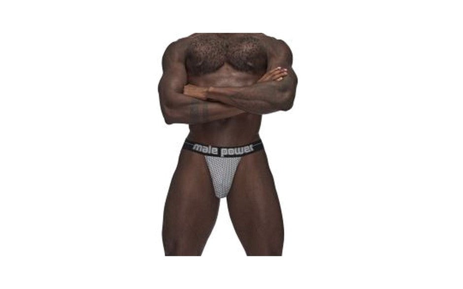 Male Power Sexagon Strappy Ring Male Jock Grey L/XL with Strappy Design - Jocks and G-Strings