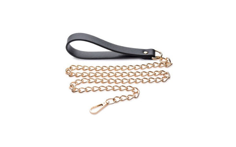 XR Brands Master Series Leashed Lover Black and Gold Chain Leash BDSM Control - Collars and Leads