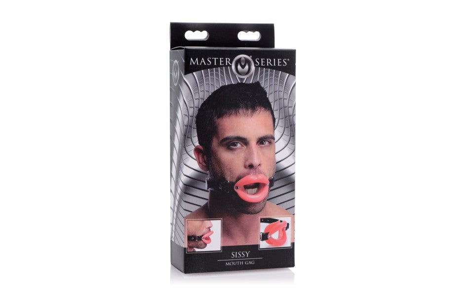 XR Brands Master Series Sissy BDSM Play Mouth Gag with Silicone Ring - - Bondage Gags and Bits