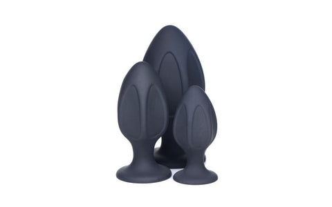 XR Brands Master Series Triple Juicers Silicone Anal Plug Set Black Progressive Training - Butt Plugs