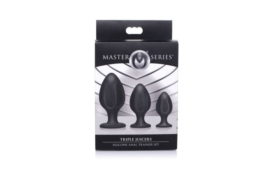XR Brands Master Series Triple Juicers Silicone Anal Plug Set Black Progressive Training - - Butt Plugs