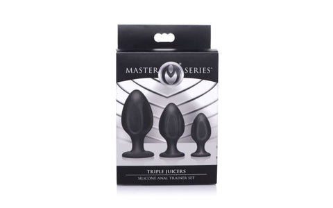 XR Brands Master Series Triple Juicers Silicone Anal Plug Set Black Progressive Training - Butt Plugs