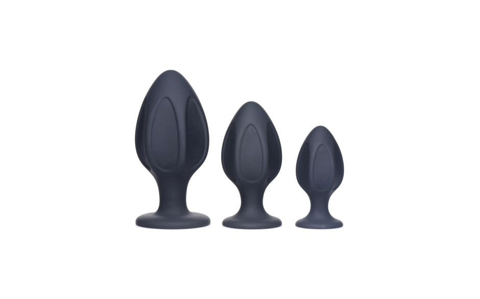 XR Brands Master Series Triple Juicers Silicone Anal Plug Set Black Progressive Training - - Butt Plugs