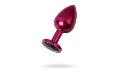 ToyFa Metal Red Metal Anal Plug With Black Crystal Gem Medium Premium Weight - Butt Plugs