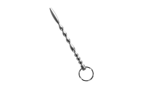 ToyFa Metal Silver Metal Mens Urethral Plug With Penis Ring 17cm Length - Urethral Sounds