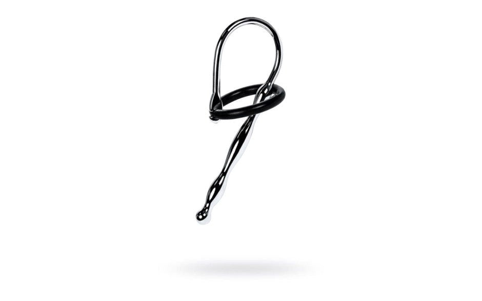 ToyFa Metal Silver Metal Urethral Plug With Black Silicone Ring Pigtail Design - - Urethral Sounds