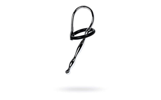 ToyFa Metal Silver Metal Urethral Plug With Black Silicone Ring Pigtail Design - - Urethral Sounds