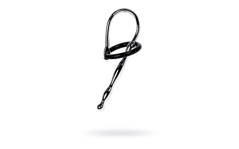 ToyFa Metal Silver Metal Urethral Plug With Black Silicone Ring Pigtail Design - Urethral Sounds