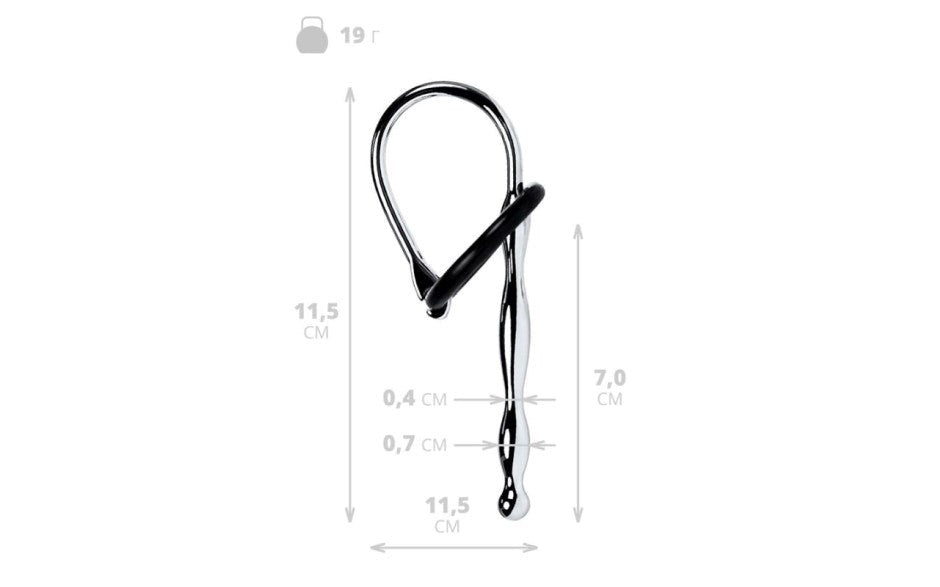 ToyFa Metal Silver Metal Urethral Plug With Black Silicone Ring Pigtail Design - - Urethral Sounds