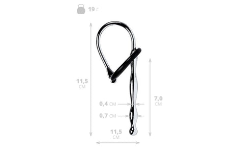 ToyFa Metal Silver Metal Urethral Plug With Black Silicone Ring Pigtail Design - Urethral Sounds