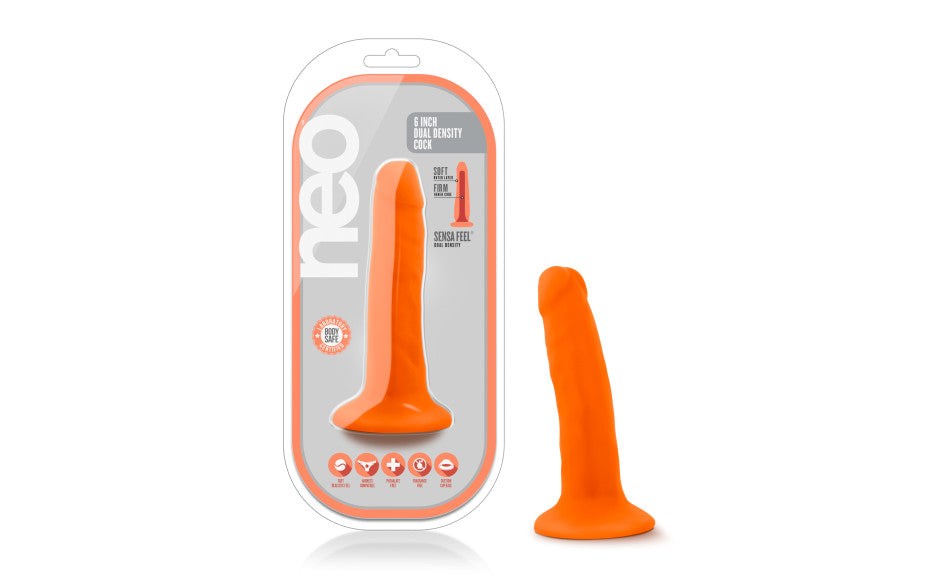 Neo Dual Density Realistic Cock 6 Inch Neon Orange - - Realistic Dildos