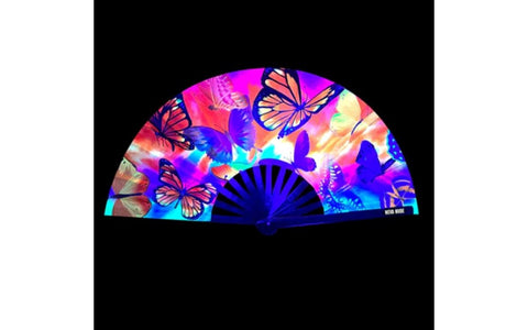 Neva Nude Butterfly Garden Blacklight Folding Fan UV Reactive Festival Fan - Fancy Dress Ups