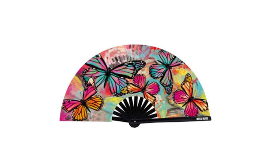 Neva Nude Flutter By Butterfly Blacklight Folding Fan with UV Reactive Design - - Fancy Dress Ups