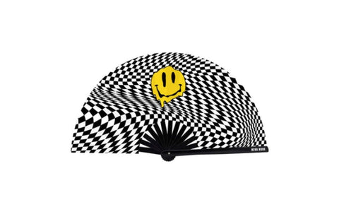 Neva Nude Trippy Checkers Melty Face Blacklight Folding Fan with UV Reactive Design - Fancy Dress Ups