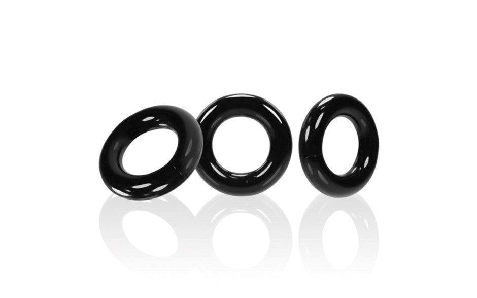 OxBalls Willy TPR Male Stretchy Cock Rings Black Three Ring Enhancement Set - Cock Ring Sets