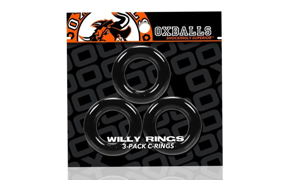 OxBalls Willy TPR Male Stretchy Cock Rings Black Three Ring Enhancement Set - Cock Ring Sets