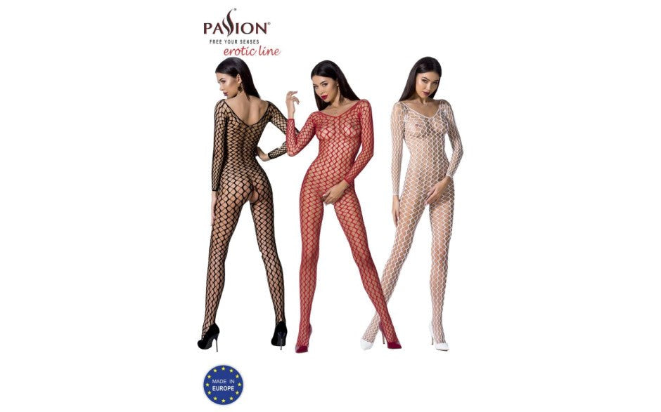 Passion Lingerie Ribbed Mesh Quality Bodystocking BS068 One Size White Ribbed - - Body Stockings